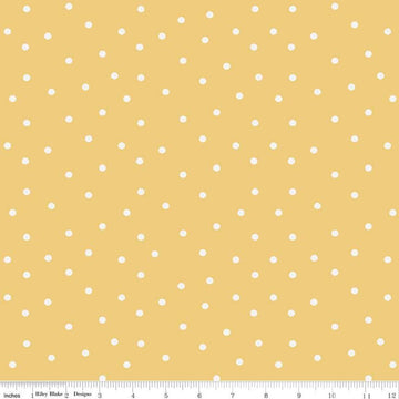 Image of Sunflower Whispers Dots Yellow quilting cotton fabric by Lisa Audit for Riley Blake Designs. Features dots on a yellow background. Cute Little Fabric Shop
