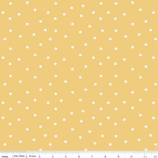 Image of Sunflower Whispers Dots Yellow quilting cotton fabric by Lisa Audit for Riley Blake Designs. Features dots on a yellow background. Cute Little Fabric Shop