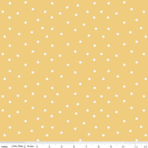 Image of Sunflower Whispers Dots Yellow quilting cotton fabric by Lisa Audit for Riley Blake Designs. Features dots on a yellow background. Cute Little Fabric Shop