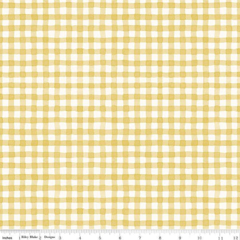 Image of Sunflower Whispers Gingham Yellow quilting cotton fabric by Lisa Audit for Riley Blake Designs. Features gingham on a yellow background. Cute Little Fabric Shop
