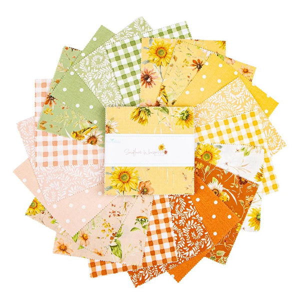 SALE Sunflower Whispers 5" Stacker Bundle - Riley Blake Designs - 42 piece Precut Pre cut - Floral - Quilting Cotton Fabric