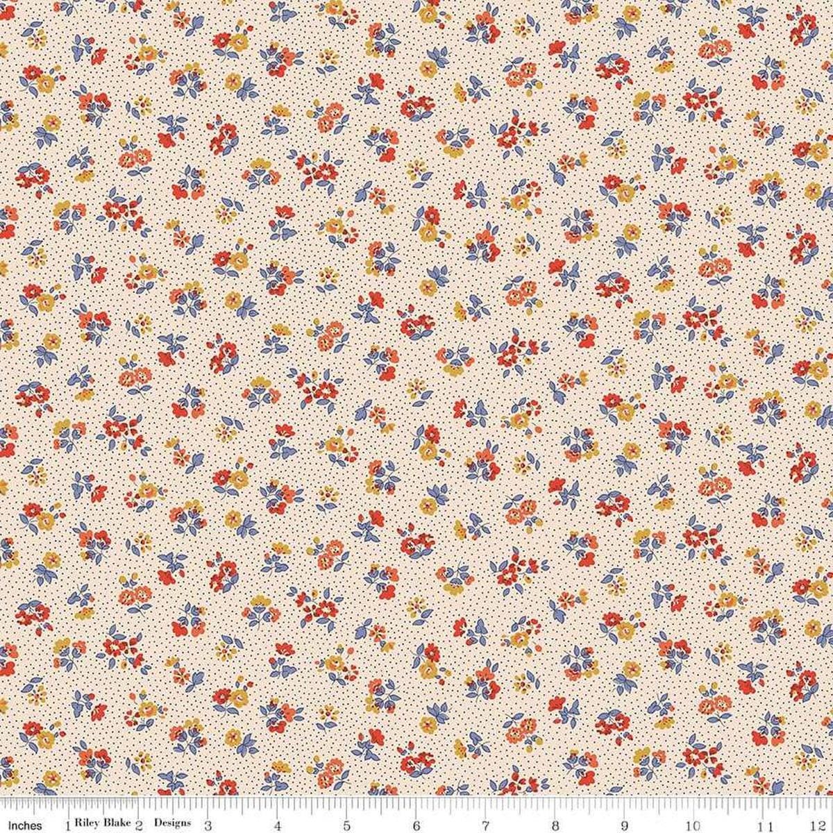 Floral Nostalgia Flora Beatrice quilting cotton fabric by Liberty Fabrics for Riley Blake Designs. Features flowers on a cream background. Cute Little Fabric Shop
