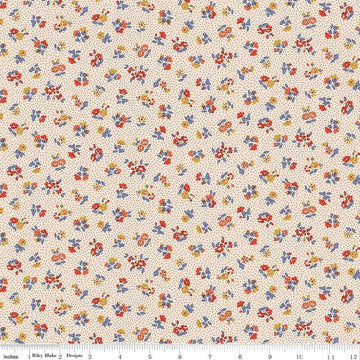 Floral Nostalgia Flora Beatrice quilting cotton fabric by Liberty Fabrics for Riley Blake Designs. Features flowers on a cream background. Cute Little Fabric Shop