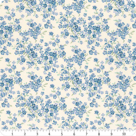 Floral Nostalgia Forget-Me-Not Trail quilting cotton fabric by Liberty Fabrics for Riley Blake Designs. Features flowers on a cream background. Cute Little Fabric Shop