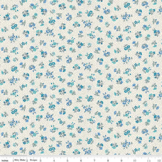 Floral Nostalgia Flora Beatrice quilting cotton fabric by Liberty Fabrics for Riley Blake Designs. Features flowers on a cream background. Cute Little Fabric Shop