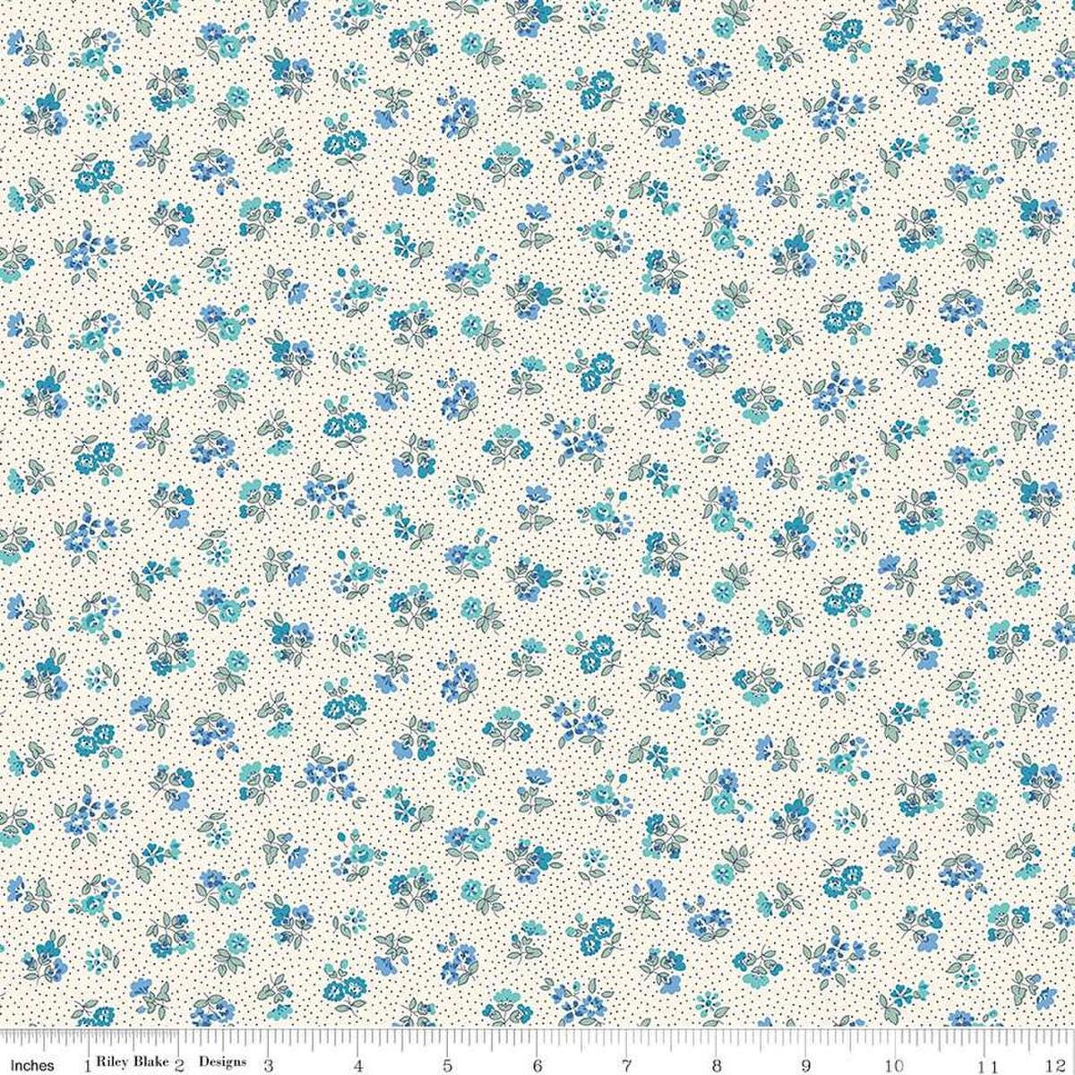 Floral Nostalgia Flora Beatrice quilting cotton fabric by Liberty Fabrics for Riley Blake Designs. Features flowers on a cream background. Cute Little Fabric Shop