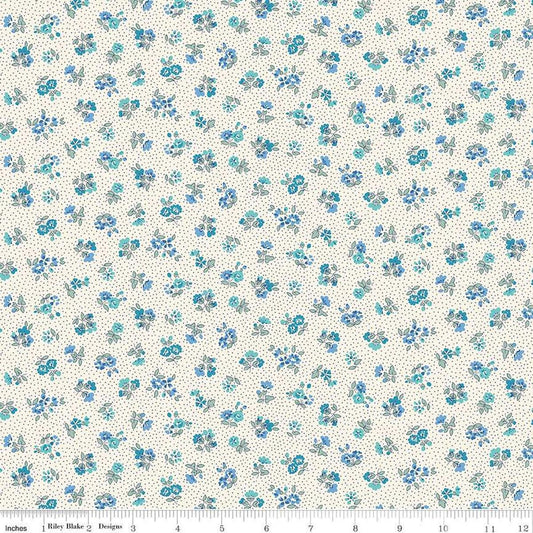 Floral Nostalgia Flora Beatrice quilting cotton fabric by Liberty Fabrics for Riley Blake Designs. Features flowers on a cream background. Cute Little Fabric Shop
