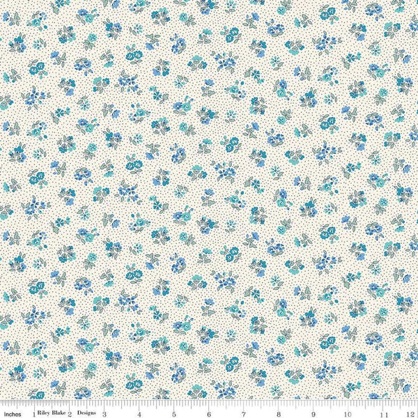 Floral Nostalgia Flora Beatrice quilting cotton fabric by Liberty Fabrics for Riley Blake Designs. Features flowers on a cream background. Cute Little Fabric Shop