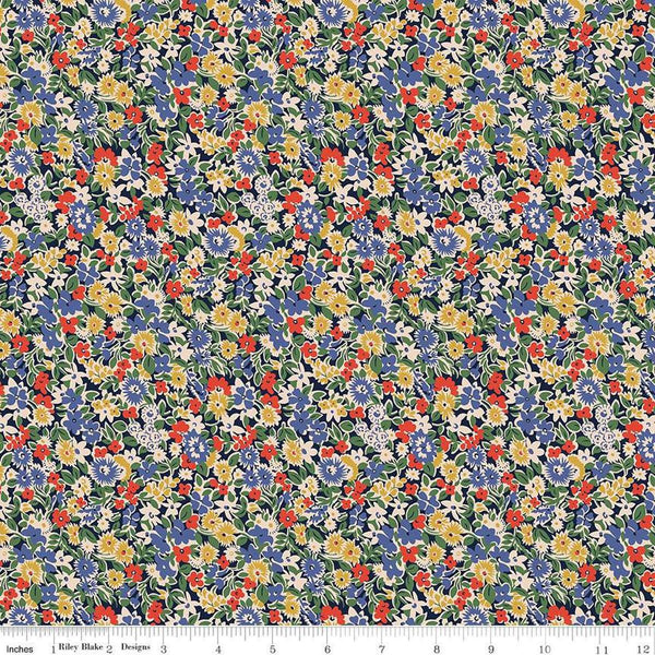 Floral Nostalgia Isly Garden quilting cotton fabric by Liberty Fabrics for Riley Blake Designs. Features flowers on a green background. Cute Little Fabric Shop
