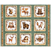 Bearsville Animal Picture Patches Panel 31258 Dark Sage H - QT Fabrics - Outdoors Wildlife Animals  - Quilting Cotton Fabric