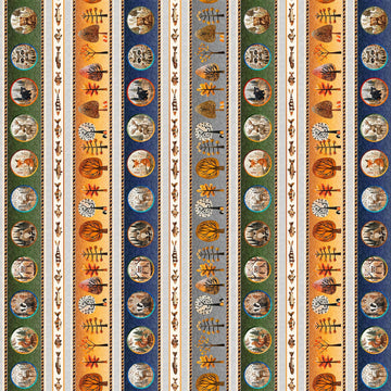 Bearsville Woodland Border Stripe 31259 Multi X - QT Fabrics - Lines Plants Animals Nature Outdoors - Quilting Cotton Fabric