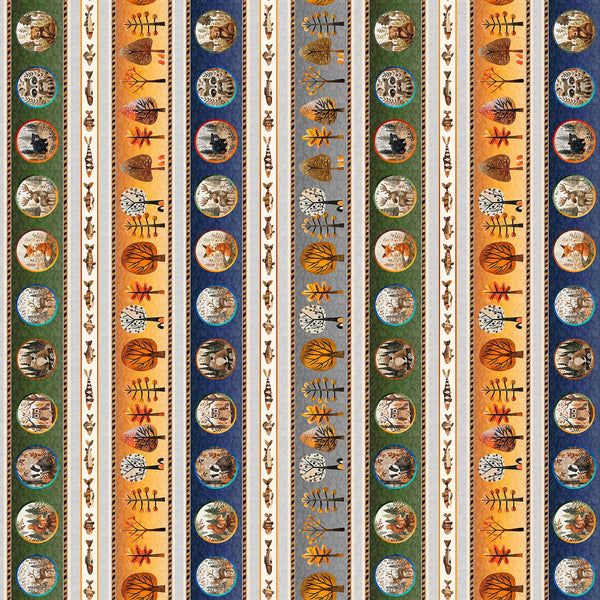 Bearsville Woodland Border Stripe 31259 Multi X - QT Fabrics - Lines Plants Animals Nature Outdoors - Quilting Cotton Fabric