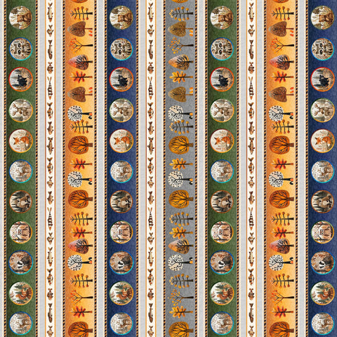 Bearsville Woodland Border Stripe 31259 Multi X - QT Fabrics - Lines Plants Animals Nature Outdoors - Quilting Cotton Fabric