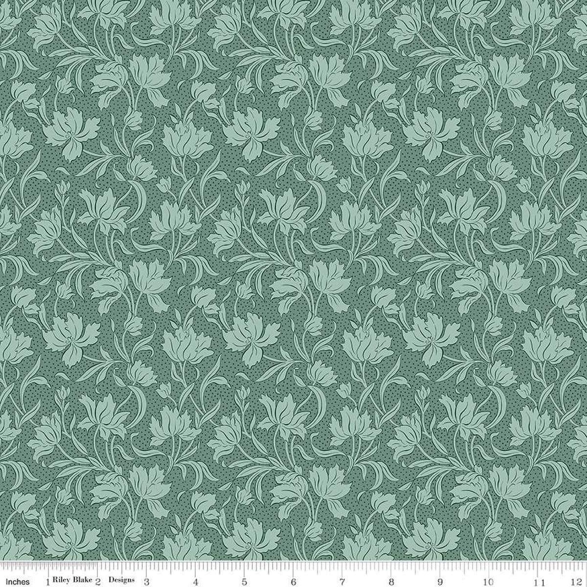 Image of Craft Garden Craft Blooms quilting cotton fabric by Liberty Fabrics for Riley Blake Designs. Features flowers on a green background. Cute Little Fabric Shop