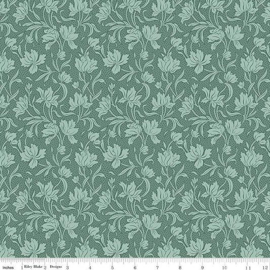 Image of Craft Garden Craft Blooms quilting cotton fabric by Liberty Fabrics for Riley Blake Designs. Features flowers on a green background. Cute Little Fabric Shop