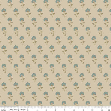Image of Threads of Grace Flora Taupe quilting cotton fabric by Kassidy Grace for Riley Blake Designs. Features flowers on a beige background. Cute Little Fabric Shop