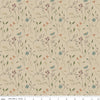 Image of Threads of Grace Main Taupe quilting cotton fabric by Kassidy Grace for Riley Blake Designs. Features flowers on a beige background. Cute Little Fabric Shop