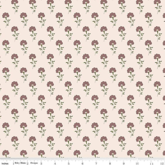 Image of Threads of Grace Flora Latte quilting cotton fabric by Kassidy Grace for Riley Blake Designs. Features flowers on a cream background. Cute Little Fabric Shop