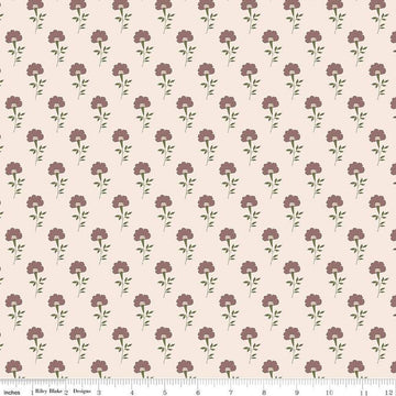 Image of Threads of Grace Flora Latte quilting cotton fabric by Kassidy Grace for Riley Blake Designs. Features flowers on a cream background. Cute Little Fabric Shop