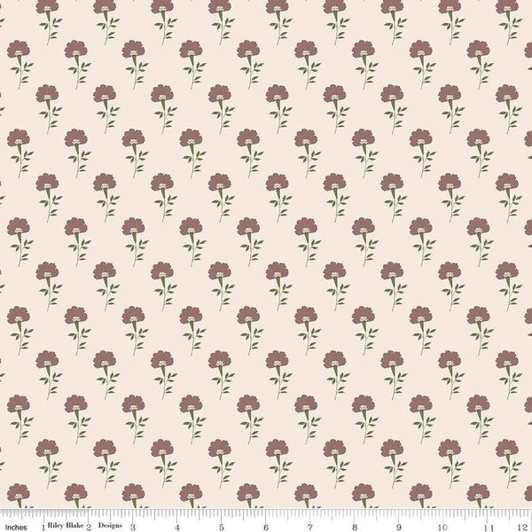 Image of Threads of Grace Flora Latte quilting cotton fabric by Kassidy Grace for Riley Blake Designs. Features flowers on a cream background. Cute Little Fabric Shop