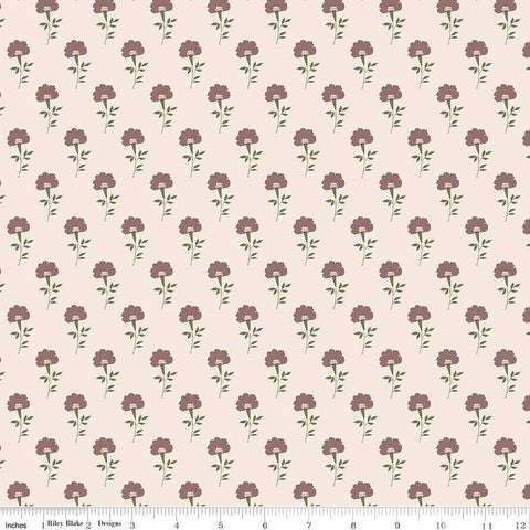 Image of Threads of Grace Flora Latte quilting cotton fabric by Kassidy Grace for Riley Blake Designs. Features flowers on a cream background. Cute Little Fabric Shop