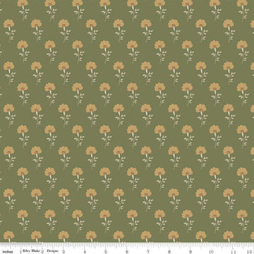 Image of Threads of Grace Flora Green quilting cotton fabric by Kassidy Grace for Riley Blake Designs. Features flowers on a green background. Cute Little Fabric Shop
