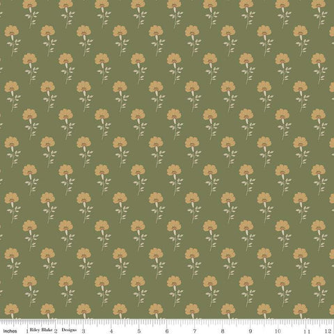 Image of Threads of Grace Flora Green quilting cotton fabric by Kassidy Grace for Riley Blake Designs. Features flowers on a green background. Cute Little Fabric Shop