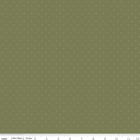 Image of Threads of Grace Dots Green quilting cotton fabric by Kassidy Grace for Riley Blake Designs. Features dots on a green background. Cute Little Fabric Shop