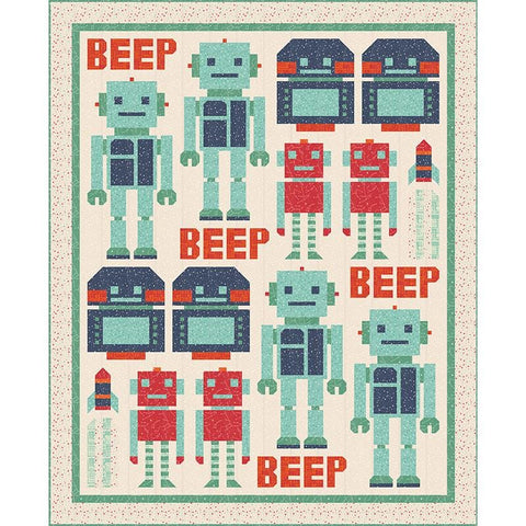 321 Blast Off Quilt Kit KIT20950 - Moda Fabrics - Pattern Fabric - Piecing - Vintage Space Astronaut - Quilting Cotton Fabric