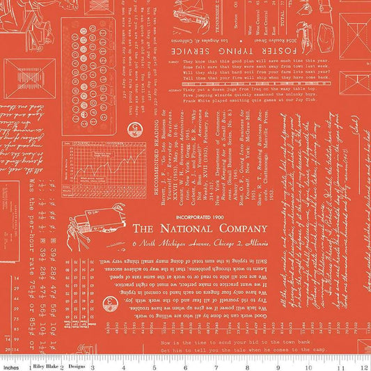 Image of TYPE/ography Autumn quilting cotton fabric by Lori Holt for Riley Blake Designs. Features text on an orange background. Cute Little Fabric Shop.