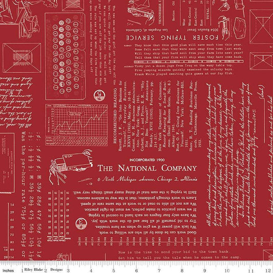 Image of TYPE/ography Cherry Tart quilting cotton fabric by Lori Holt for Riley Blake Designs. Features text on a red background. Cute Little Fabric Shop.
