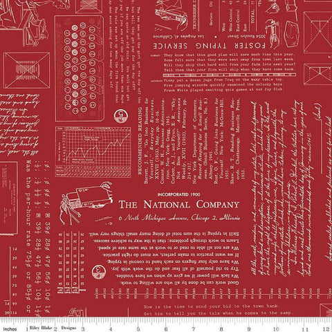 Image of TYPE/ography Cherry Tart quilting cotton fabric by Lori Holt for Riley Blake Designs. Features text on a red background. Cute Little Fabric Shop.
