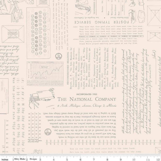 Image of TYPE/ography Background Cobblestone quilting cotton fabric by Lori Holt for Riley Blake Designs. Features text on a cream background. Cute Little Fabric Shop.