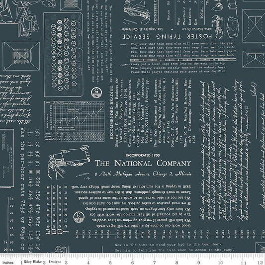 Image of TYPE/ography Blackboard quilting cotton fabric by Lori Holt for Riley Blake Designs. Features text on a gray background. Cute Little Fabric Shop.