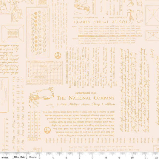 Image of TYPE/ography Background Marigold quilting cotton fabric by Lori Holt for Riley Blake Designs. Features text on a COLOR background. Cute Little Fabric Shop.