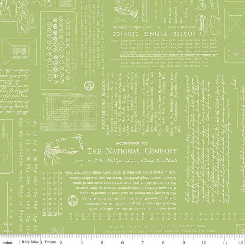 Image of TYPE/ography Lettuce quilting cotton fabric by Lori Holt for Riley Blake Designs. Features text on a green background. Cute Little Fabric Shop.