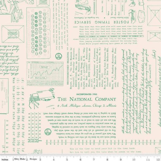 Image of TYPE/ography Background Alpine quilting cotton fabric by Lori Holt for Riley Blake Designs. Features text on a cream background. Cute Little Fabric Shop.