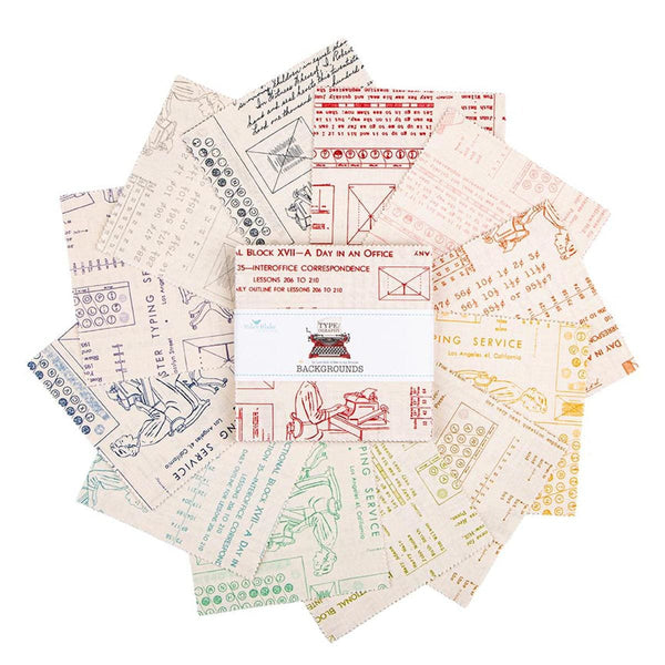 SALE TYPE/ography B Backgrounds 5" Stacker Bundle - Lori Holt - Riley Blake - 42 piece Precut Pre cut - Text Writing Quilting Cotton Fabric