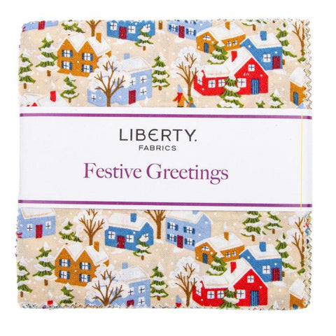 Festive Greetings 5" Stacker Charm Pack Bundle - Riley Blake - Liberty Fabrics - 42 Piece Precut Pre cut - Quilting Cotton Fabric