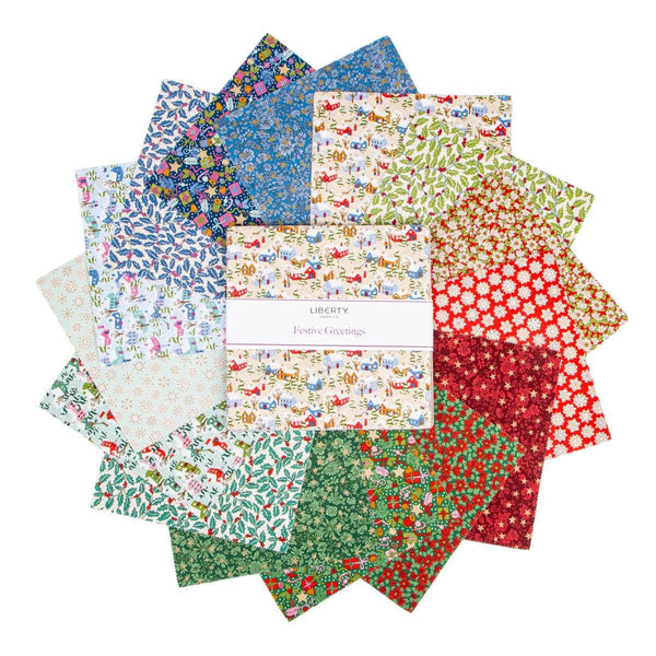 Festive Greetings Layer Cake 10" Stacker Bundle - Riley Blake 42 piece Precut Pre cut - Liberty Fabrics - Quilting Cotton Fabric