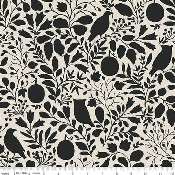 3-Yard cut- SALE Trick or Treat Silhouette WIDEBACK WB15967 Cream - Riley Blake - 107/108" - Owls Pumpkins Foliage - Quilting Cotton Fabric