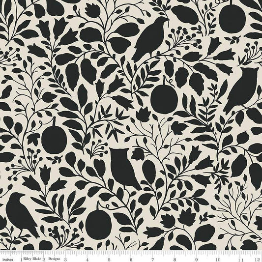 3-Yard cut- SALE Trick or Treat Silhouette WIDEBACK WB15967 Cream - Riley Blake - 107/108" - Owls Pumpkins Foliage - Quilting Cotton Fabric