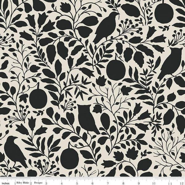 3 yard cut- SALE Trick or Treat Silhouette WIDE BACK WB15967 Cream - Riley Blake - 107/108" - Owls Pumpkins Foliage - Quilting Cotton Fabric