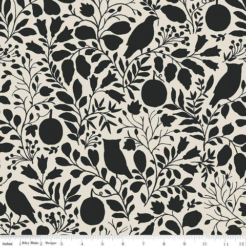 3 yard cut- SALE Trick or Treat Silhouette WIDE BACK WB15967 Cream - Riley Blake - 107/108" - Owls Pumpkins Foliage - Quilting Cotton Fabric