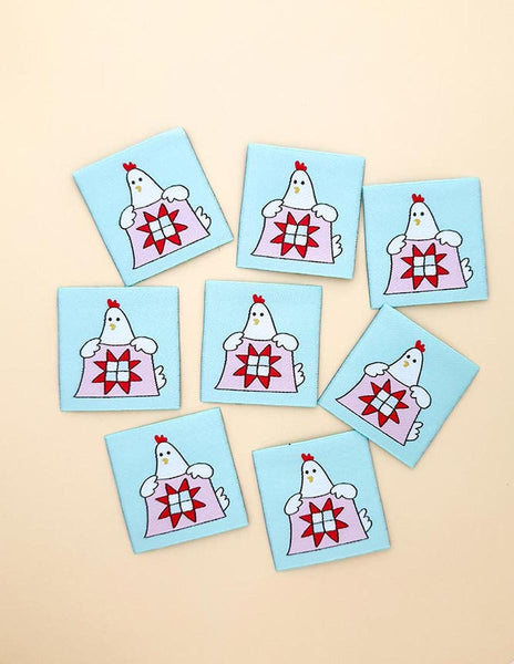 SALE Quilty Hen Woven Labels P178-SIWL21 - Riley Blake - Minki Kim - Durable Soft Thread - Machine Washable - Polyester - 8 Labels