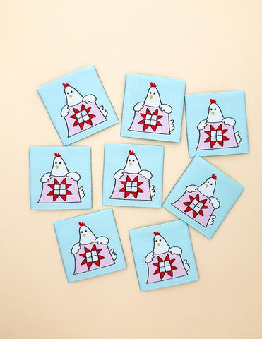 SALE Quilty Hen Woven Labels P178-SIWL21 - Riley Blake - Minki Kim - Durable Soft Thread - Machine Washable - Polyester - 8 Labels