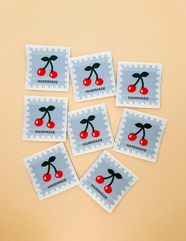 SALE Cherry Blue Woven Labels P178-SIWL24 - Riley Blake - Minki Kim - Durable Soft Thread - Machine Washable - Polyester - 8 Labels