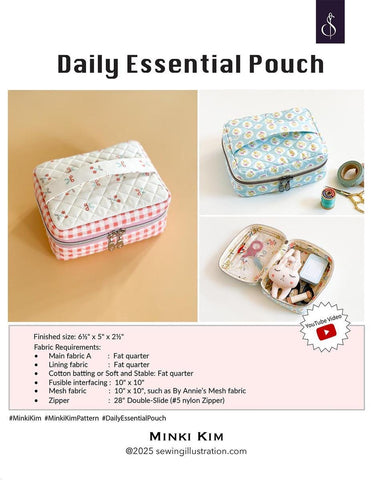 SALE Minki Kim Daily Essential Pouch Project Quilt PATTERN P178-SIBP10 - Riley Blake Designs - INSTRUCTIONS Only - Zippered Bag