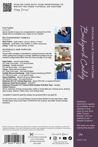 Backyard Caddy Bag PATTERN P210 by Sallie Tomato - Riley Blake Designs - INSTRUCTIONS Only - Bottle Holder Six Pack Sturdy - Intermediate