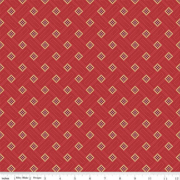 Image of Vera's Garden Blocks Red quilting cotton fabric by Vicki McCarty for Riley Blake Designs. Features squares on a red background. Cute Little Fabric Shop